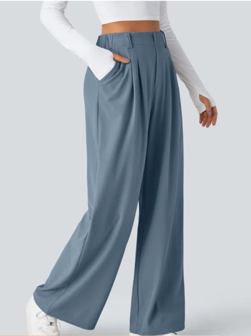 Halara Flex™ High Waisted Pocket Wide Leg Waffle Work Pants In Mountain Spring